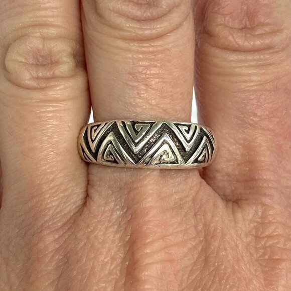 Sterling Silver 925 Oxidized Geometric Maze Pattern Dome Style Band Ring Sz 8.75 - Picture 11 of 16